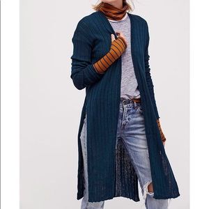 NWT Free People L Dark Turquoise Ribby Rib Cardi
